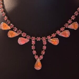 Vintage JELLYSTONE PINK Crystal Gold Tone choker Necklace FALL CANDY CORN